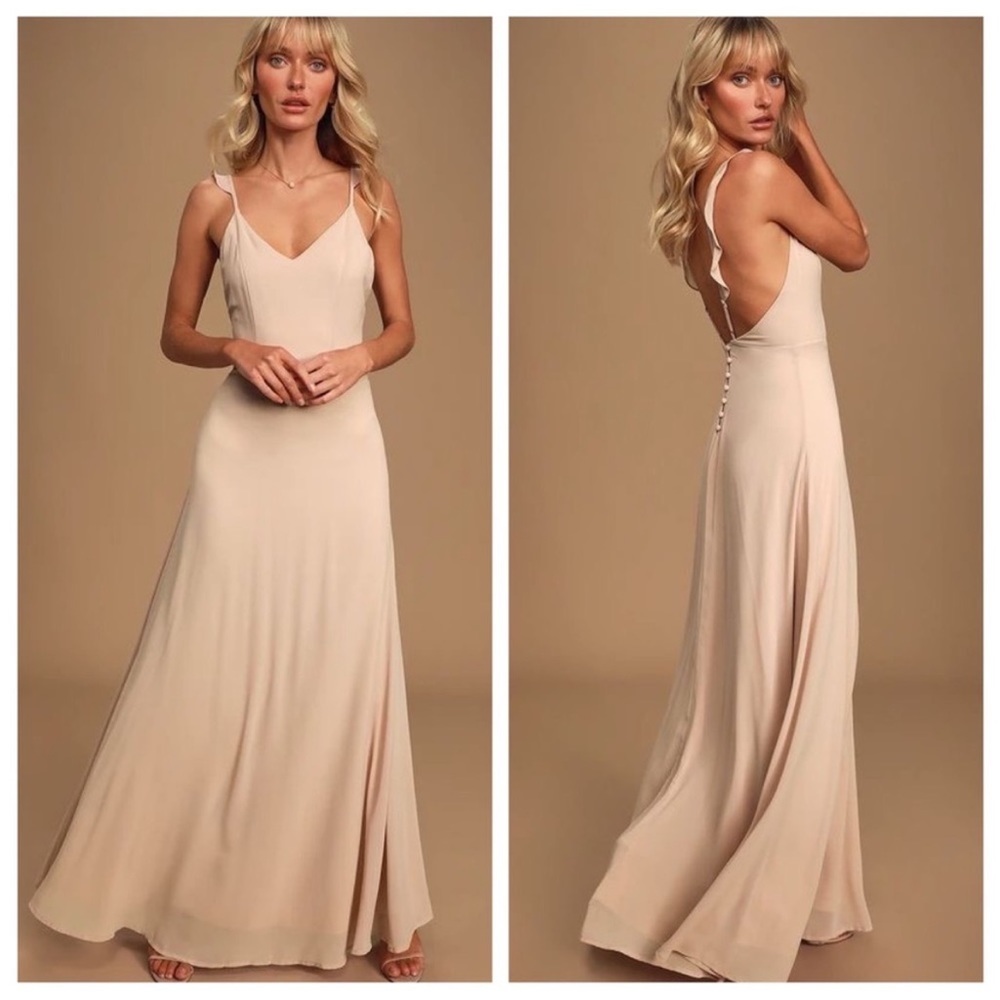 Lulu's Blush Cream Maxi Slip Dress